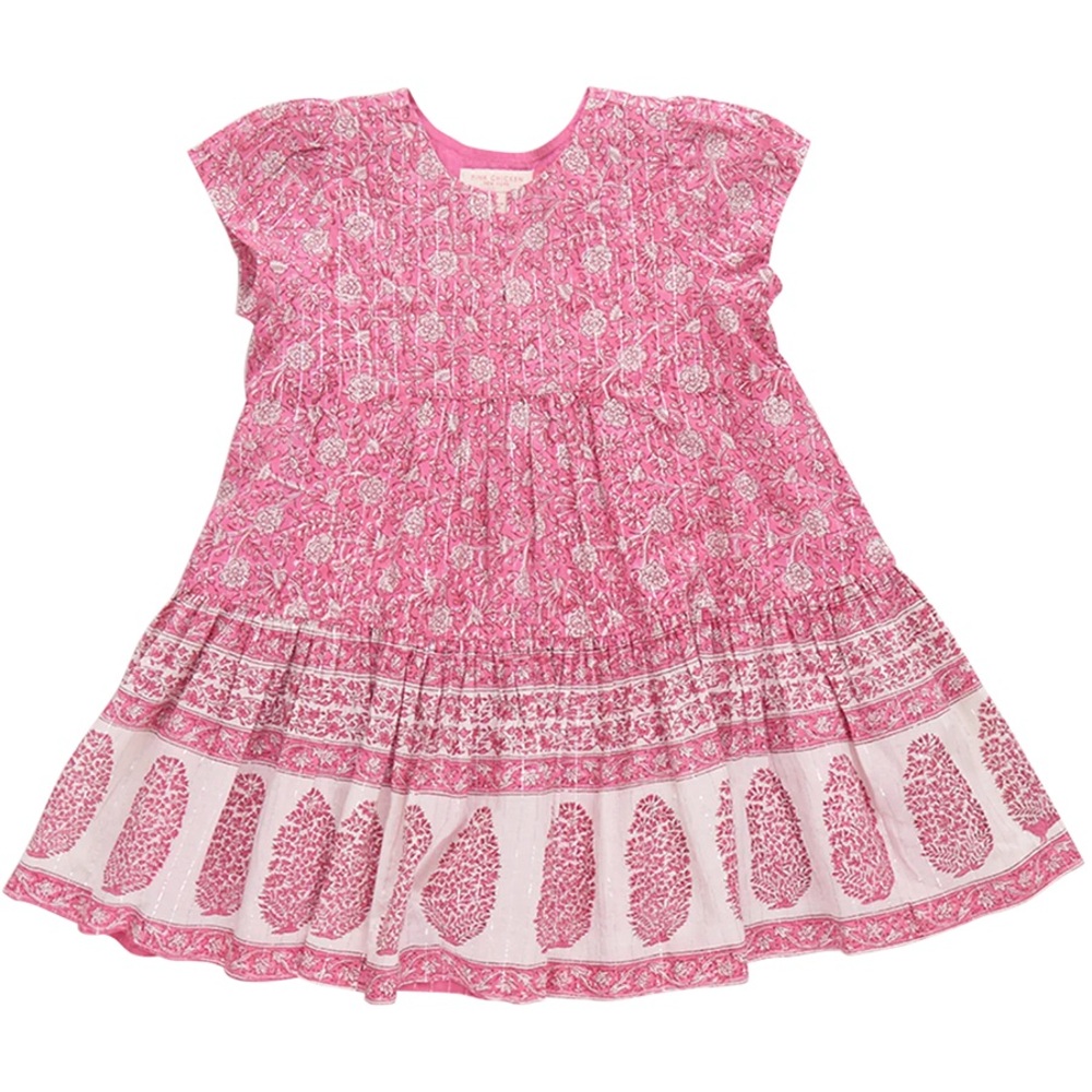 ⭐️Pink Chicken 4T Adele Dress in Pink  and White with Silver Metallic Details